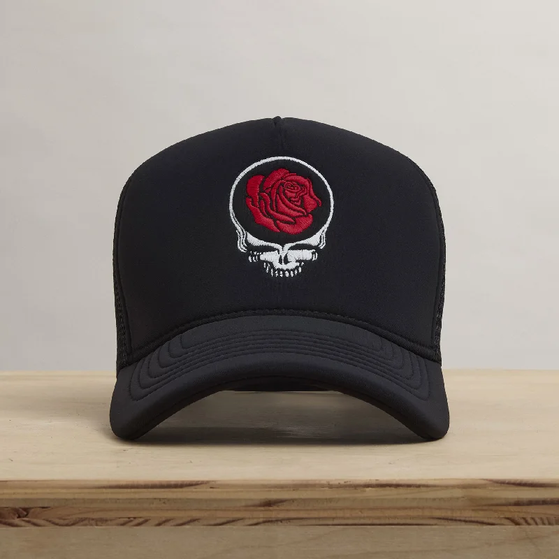 Grateful Dead Rose Embroidery Trucker - Black