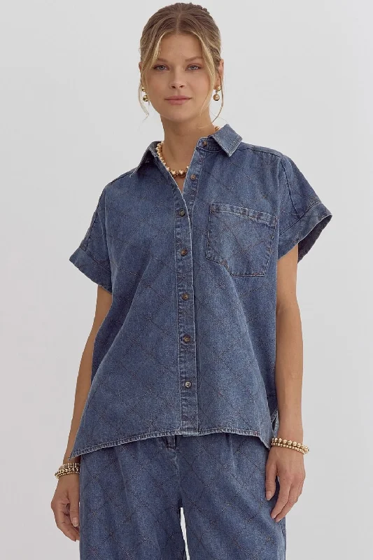 Denim Button Down Short Sleeve Top