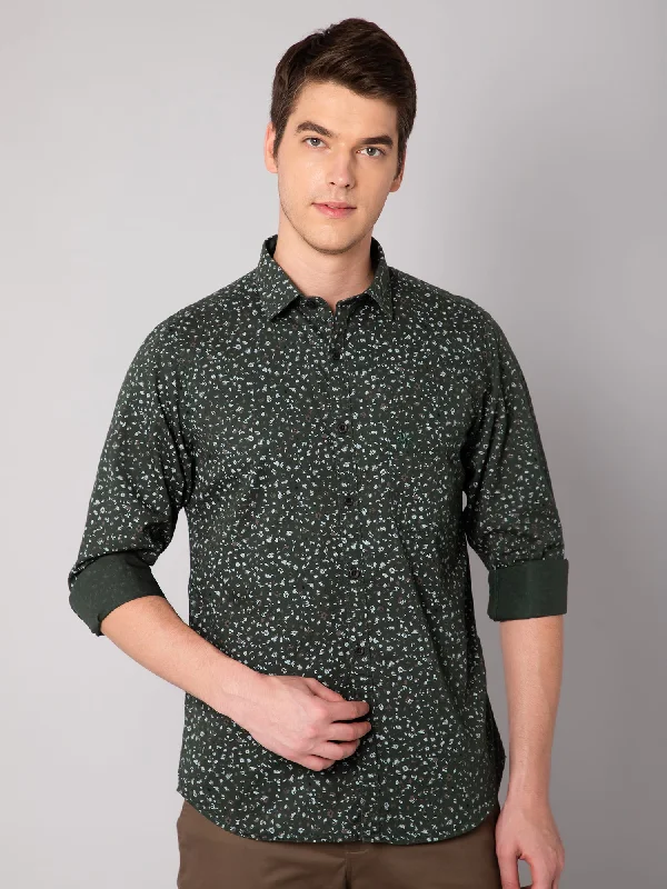 Men's Dark Green Casual Floral Print Full Sleeve Shirt