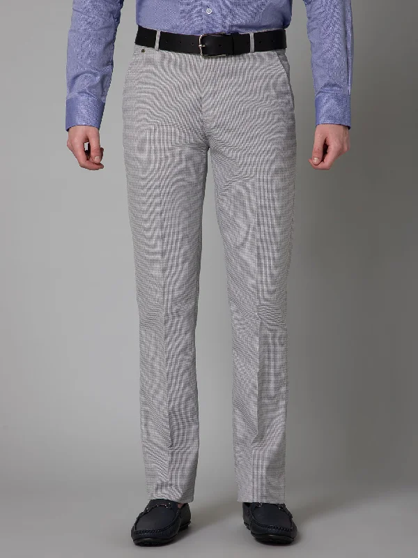 Men's Formal Flat front Light Grey Houndstooth Trousers