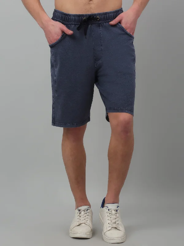 Blue Solid Above Knee Bermuda For Men