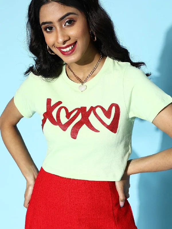 Green XOXO Crop T-Shirt