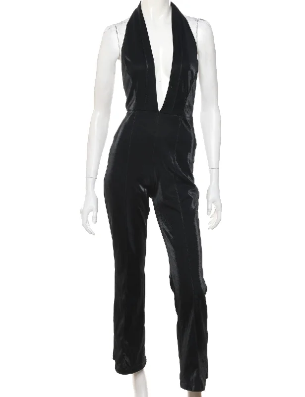 Black Classic Halterneck Low Neck Jumpsuit - S