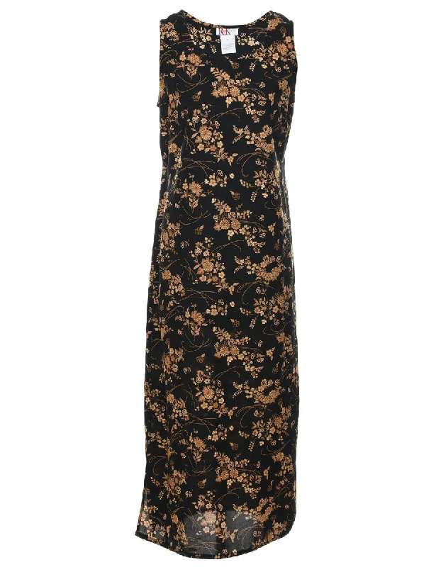 Black Floral Print Maxi Dress - M