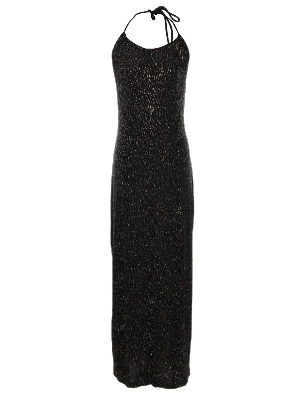 Black & Gold Beaded Sparkly Finish Evening Dress - S