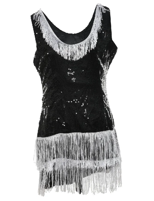 Black Sequined Flapper Style Dress - M