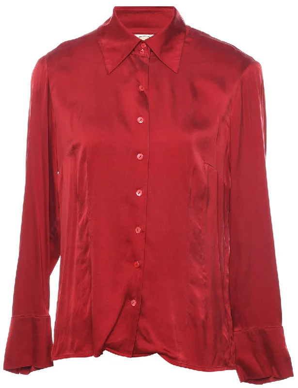 Long Sleeved Maroon Silk Shirt - L