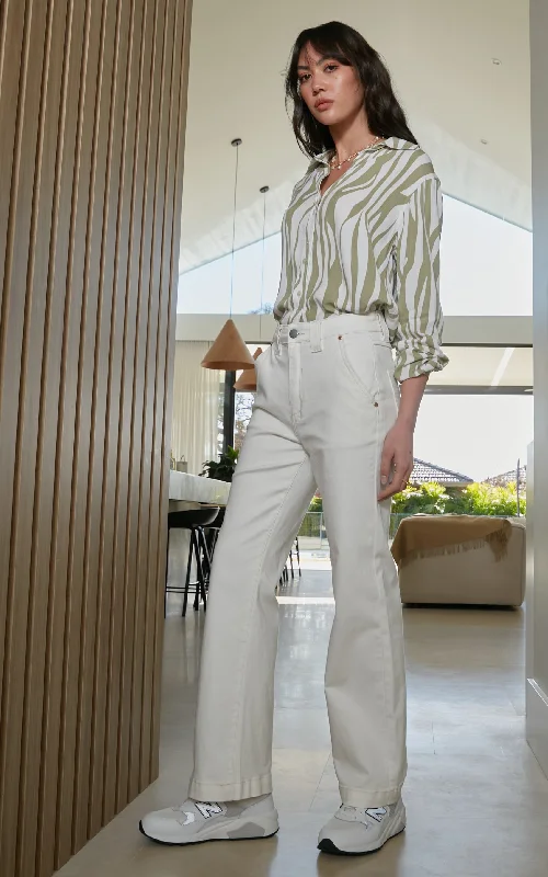 Misika Ivory Flare Leg Trousers