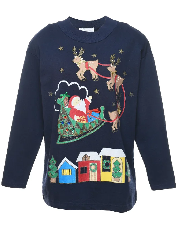 Santa Claus & Reindeer Christmas Sweatshirt - M