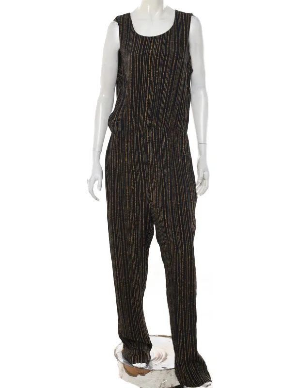 Striped Black & Light Brown 1990s Jumpsuit - L