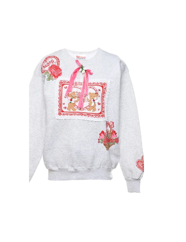 Teddy Bear Print Christmas Sweatshirt - M