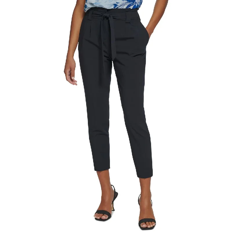 Calvin Klein Womens High Rise Pleated Cropped Pants