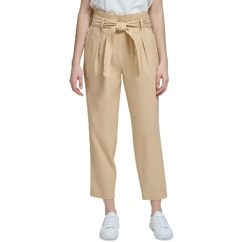 Calvin Klein Womens Linen High Waist Cropped Pants