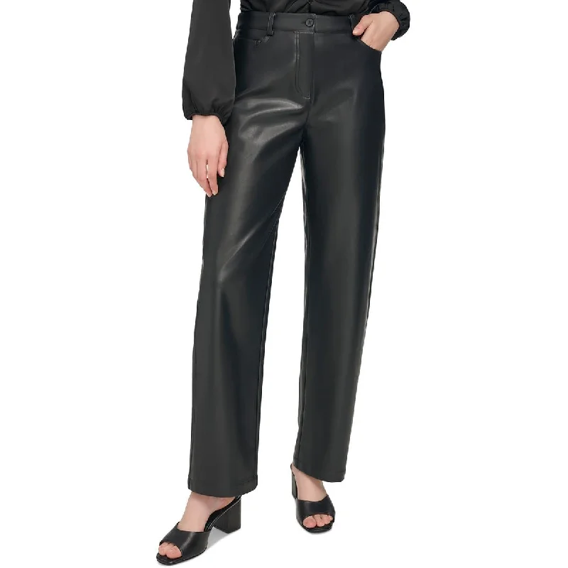 Calvin Klein Womens Faux Leather Trouser Pants