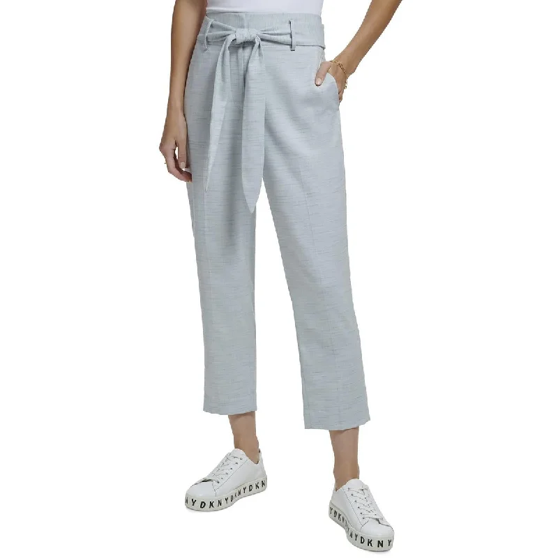 DKNY Womens High Rise Tie Waist Straight Leg Pants