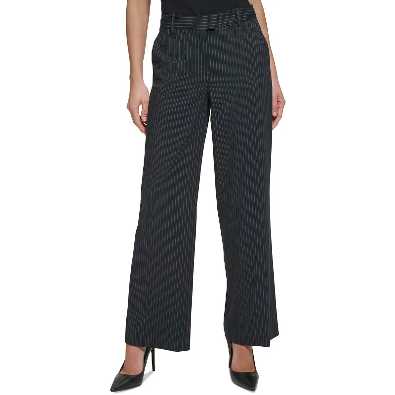 DKNY Womens Petites High Rise Business Wide Leg Pants