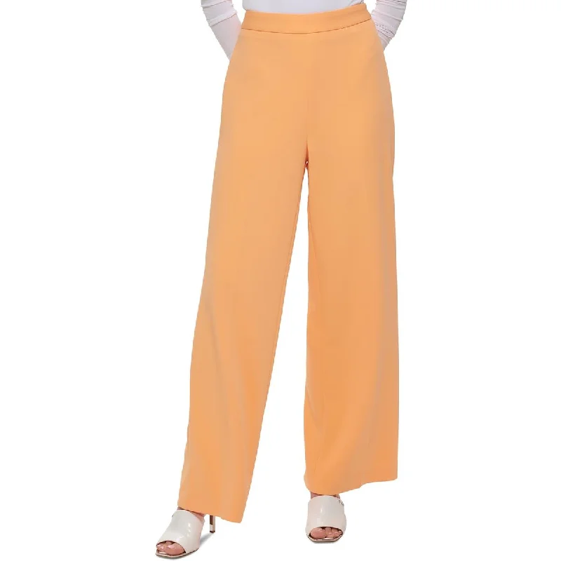 DKNY Womens Petites Solid Knit Wide Leg Pants