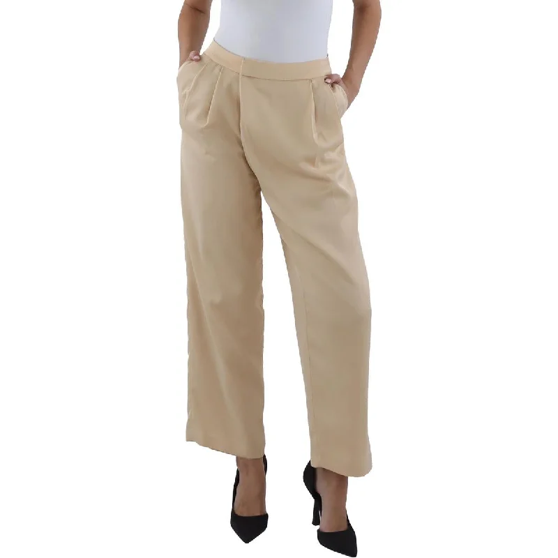 DKNY Womens Petites High Rise Pleated Wide Leg Pants