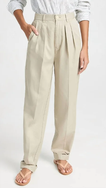 Double Pleat Pant In Twill In Putty