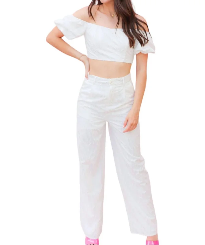 High Waisted Long Pants In White