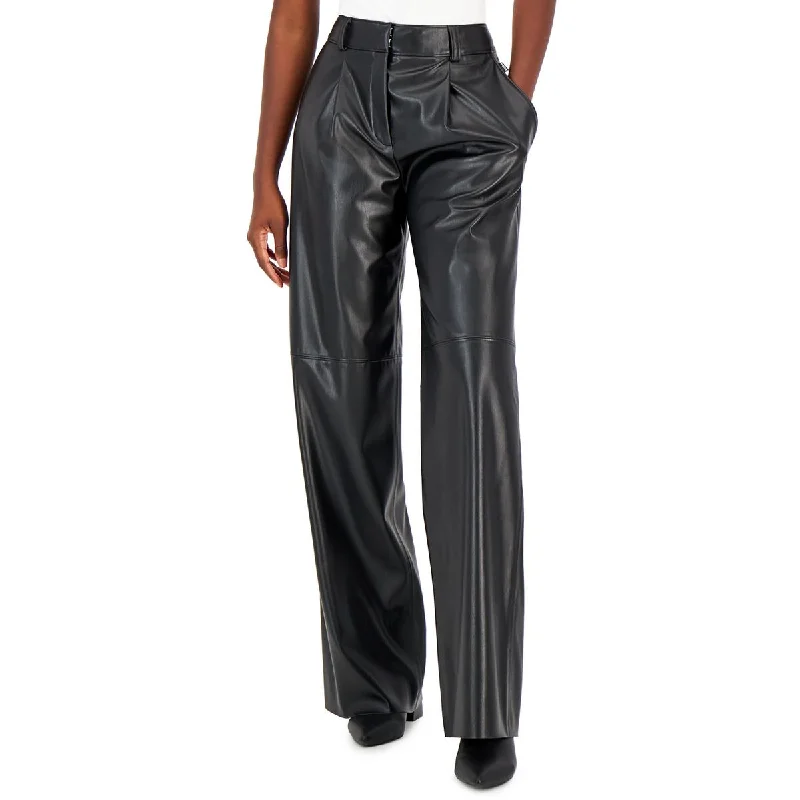 Hugo Womens High-Rise Faux Leather Trouser Pants