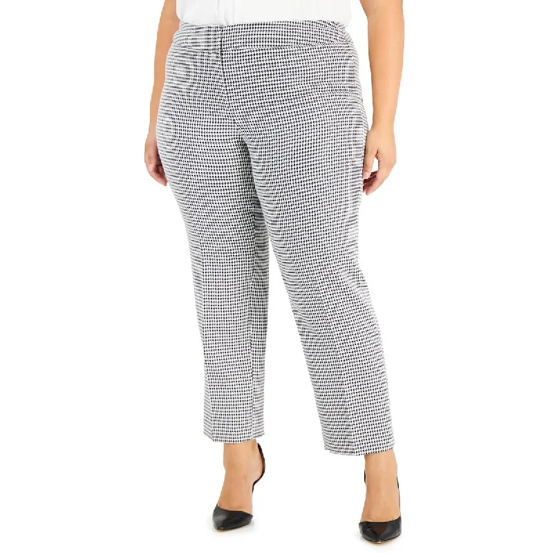 Kasper Womens Plus Mid Rise Houndstooth Straight Leg Pants