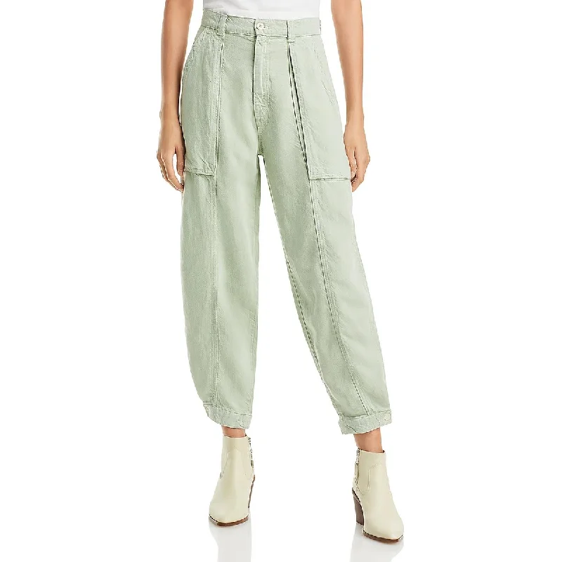 Mother Womens Linen Blend High Rise Ankle Pants