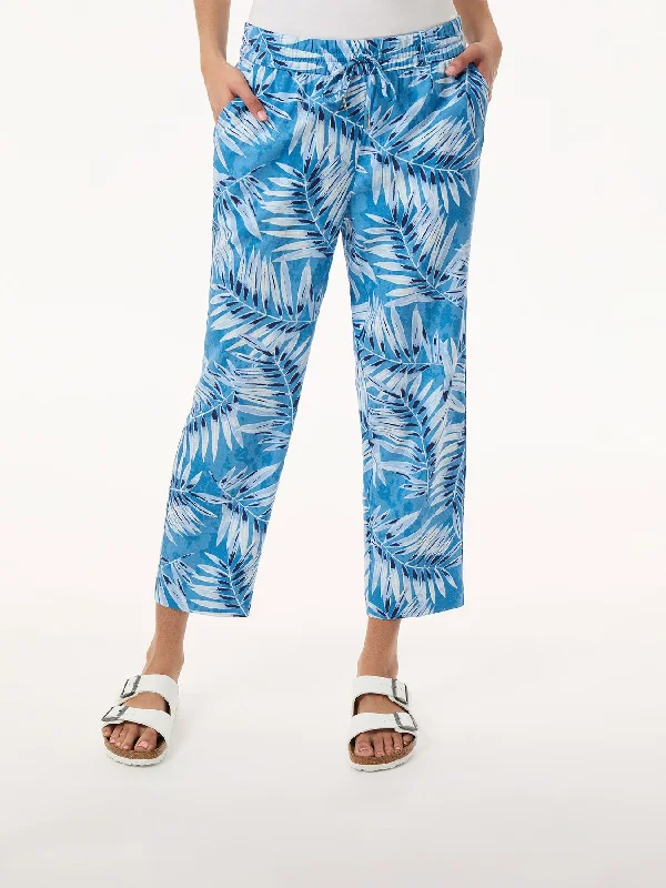 Petite Pull On Drawstring Cropped Trouser, Printed Linen