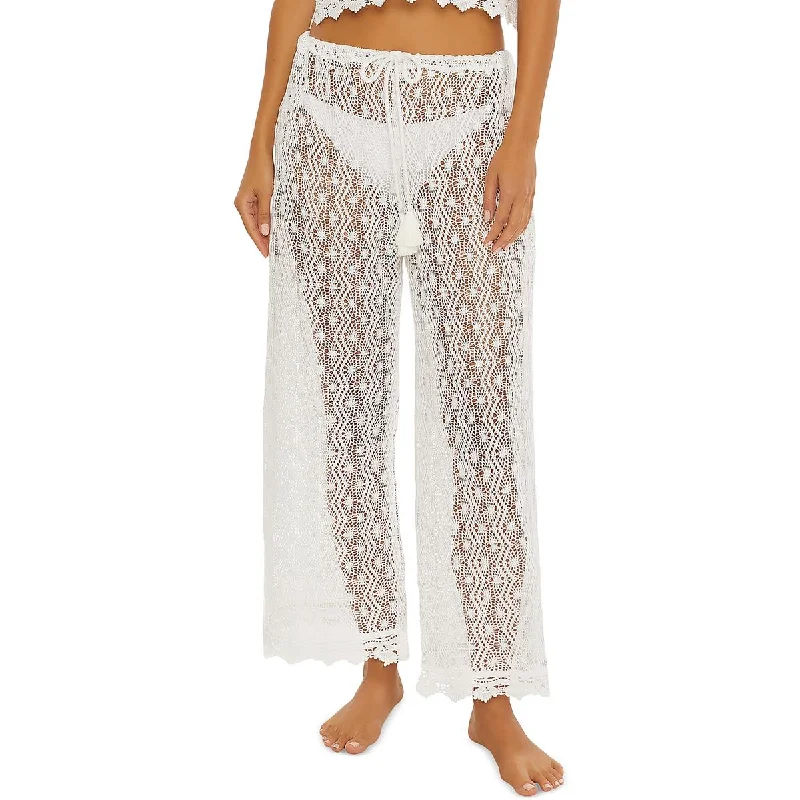 Trina Turk Womens High Rise Crochet Wide Leg Pants