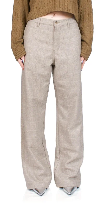 Wide Leg Herringbone Pants In Tan Herringbone